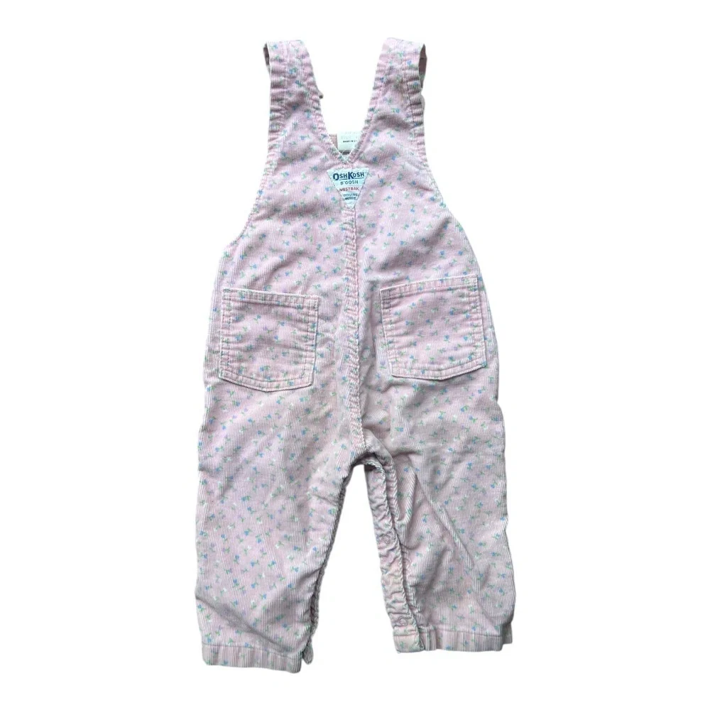 Vintage 90's Oshkosh B'gosh Pink Floral Corduroy Overalls 24m